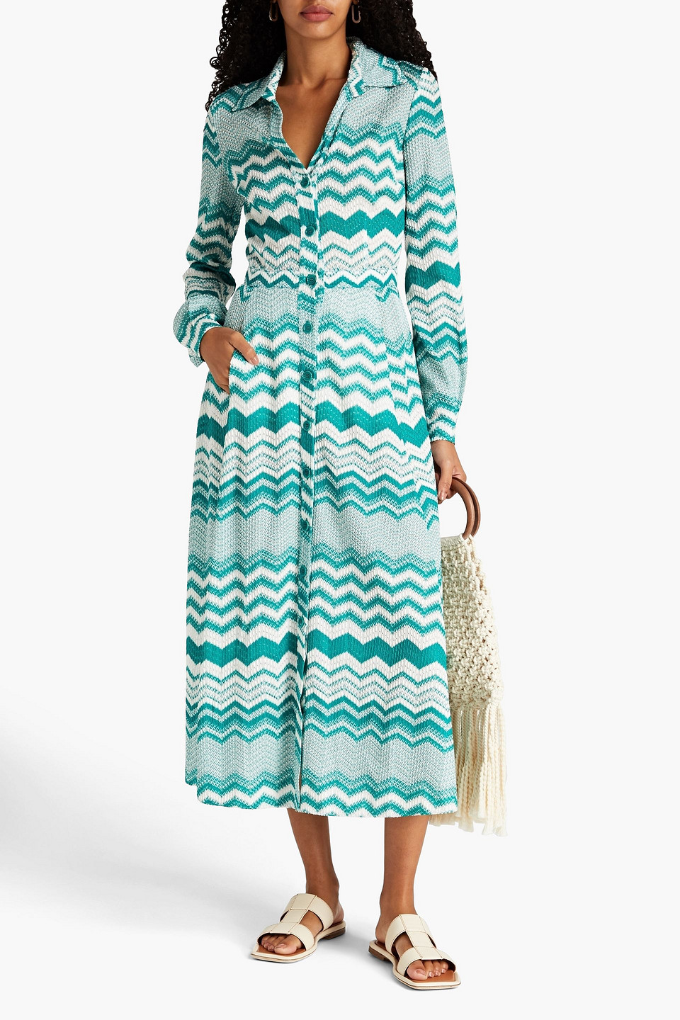 MISSONI CROCHET-KNIT MIDI SHIRT DRESS 3074457345631205200
