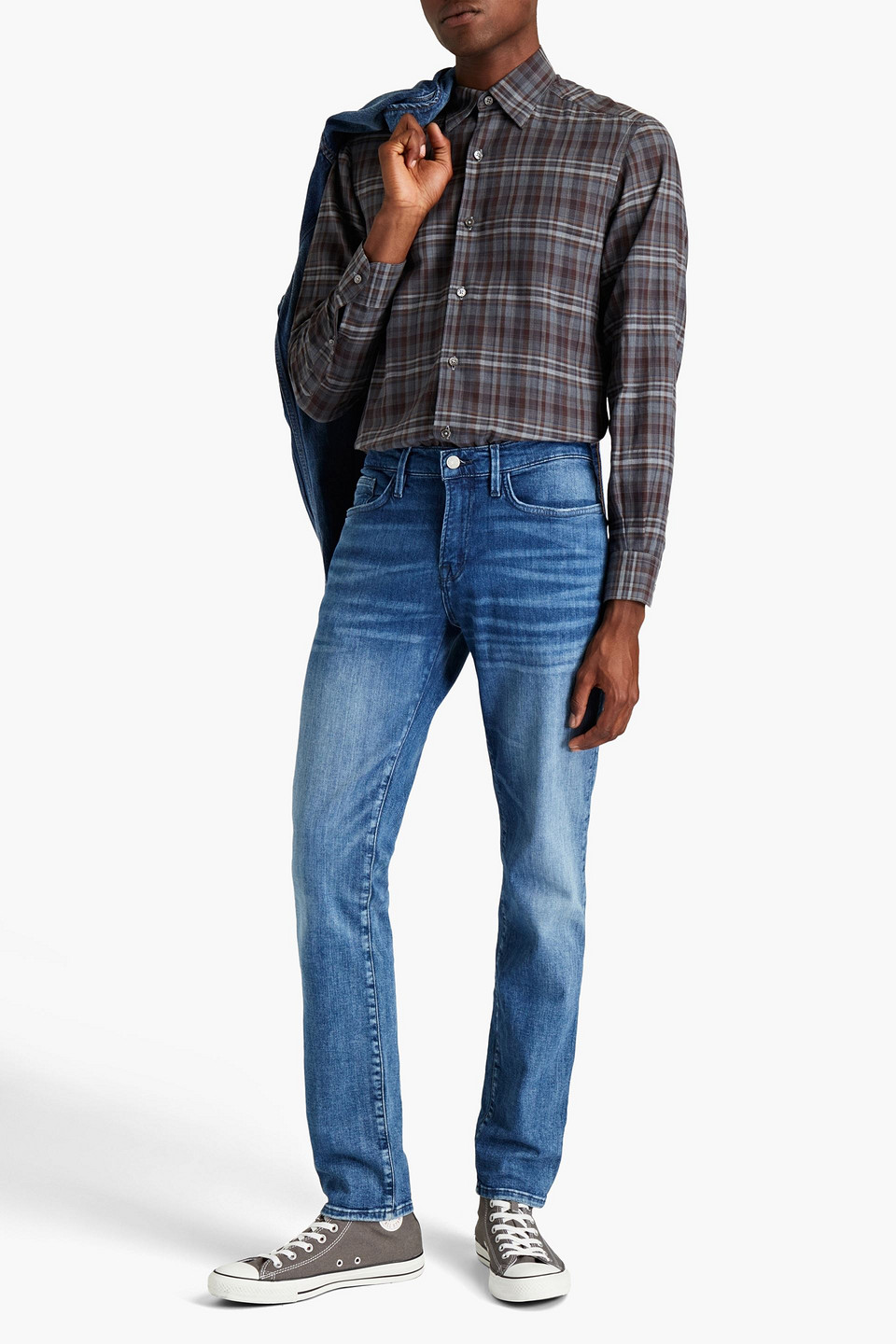 Frame L'homme Skinny-fit Faded Whiskered Denim Jeans In Mid Denim