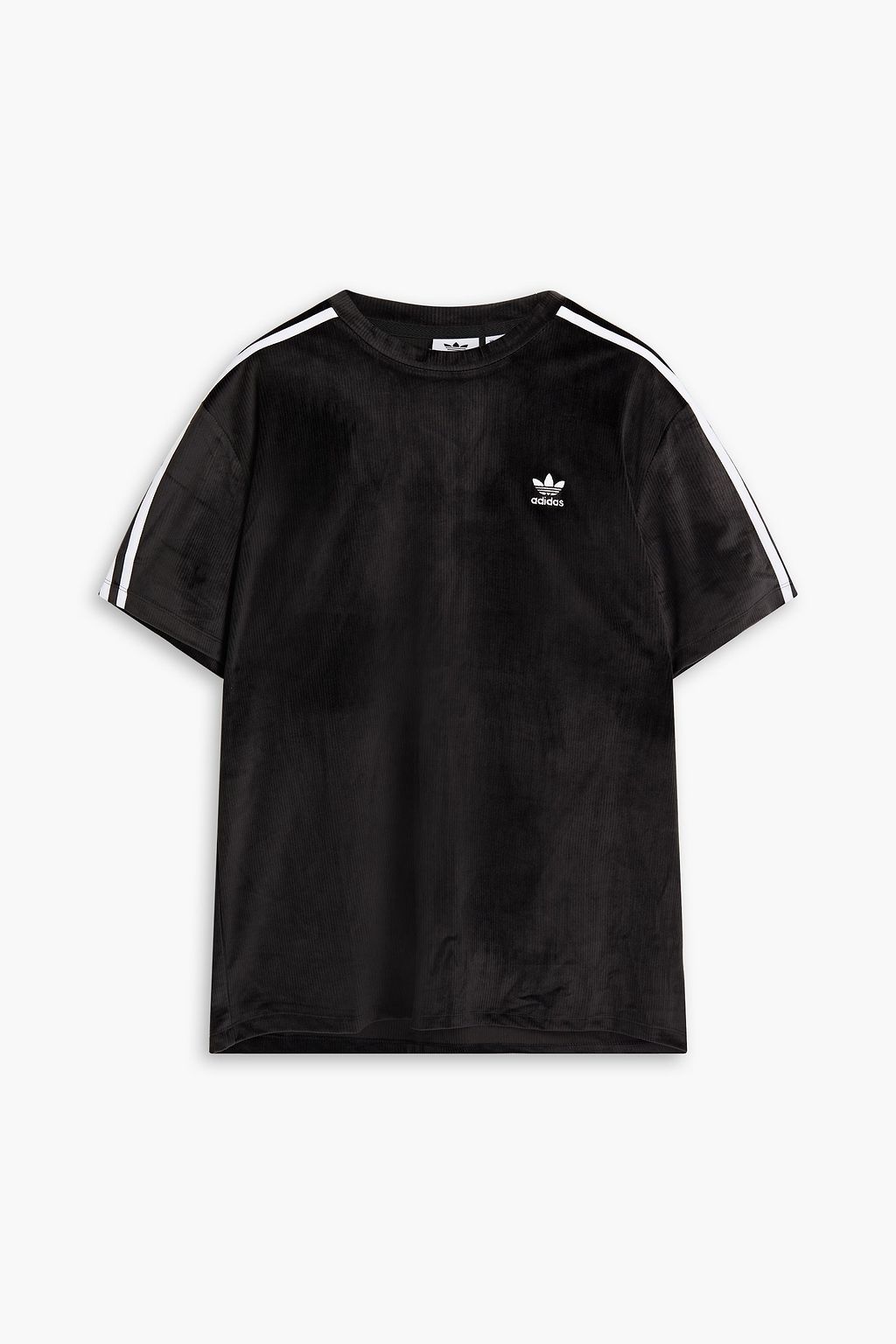 Black Ribbed striped stretch-velvet T-shirt | Sale up to 70% off | THE OUTNET | ADIDAS ORIGINALS | THE OUTNET