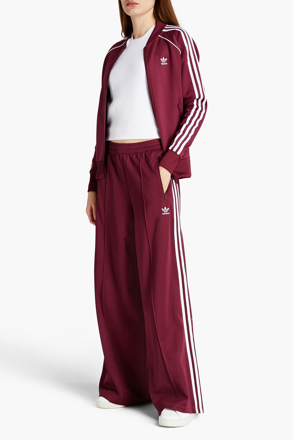 Adidas Originals Striped Cotton-blend Jersey Track Jacket In Burgundy