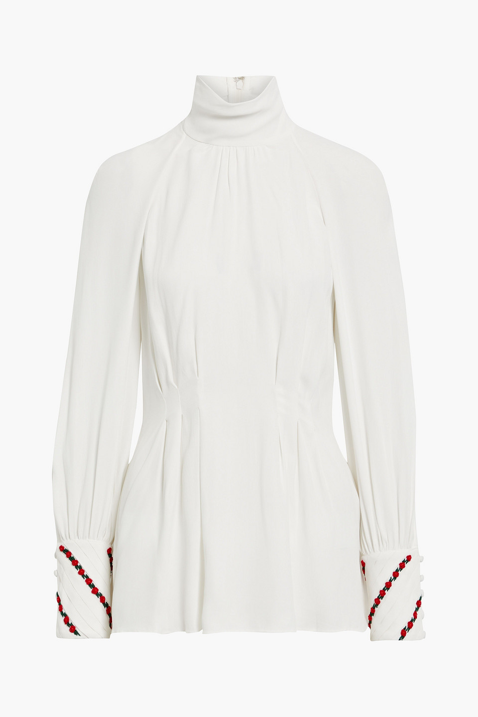 Lela Rose Pleated embroidered crepe peplum top