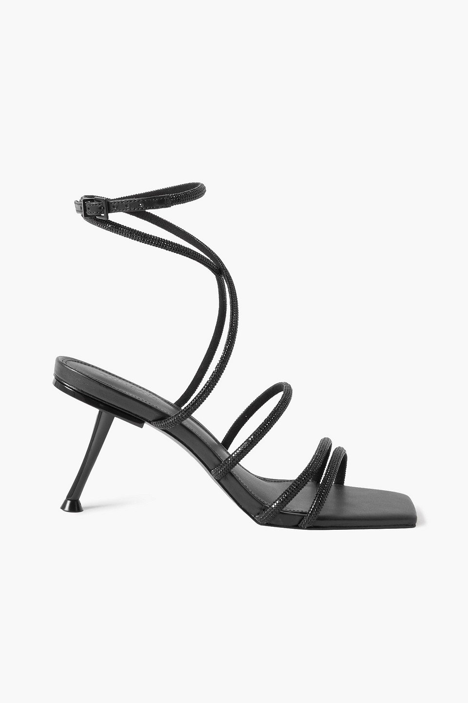 Cult Gaia Isa Crystal-embellished Faux Leather Sandals In Black