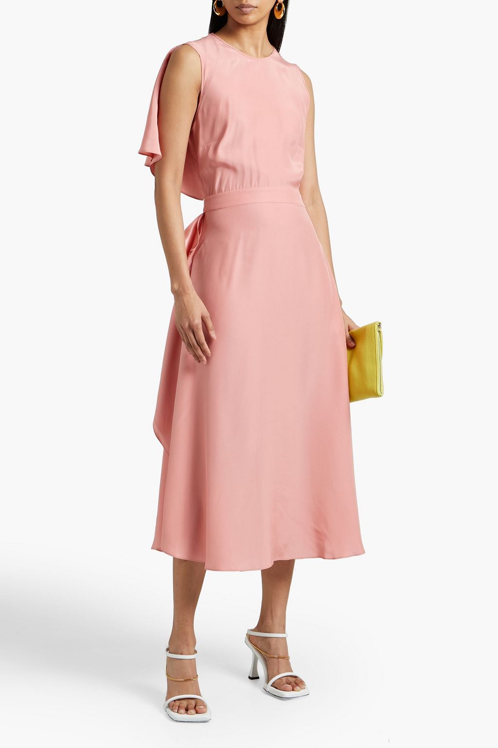 Rosa cape-effect draped silk-satin midi dress