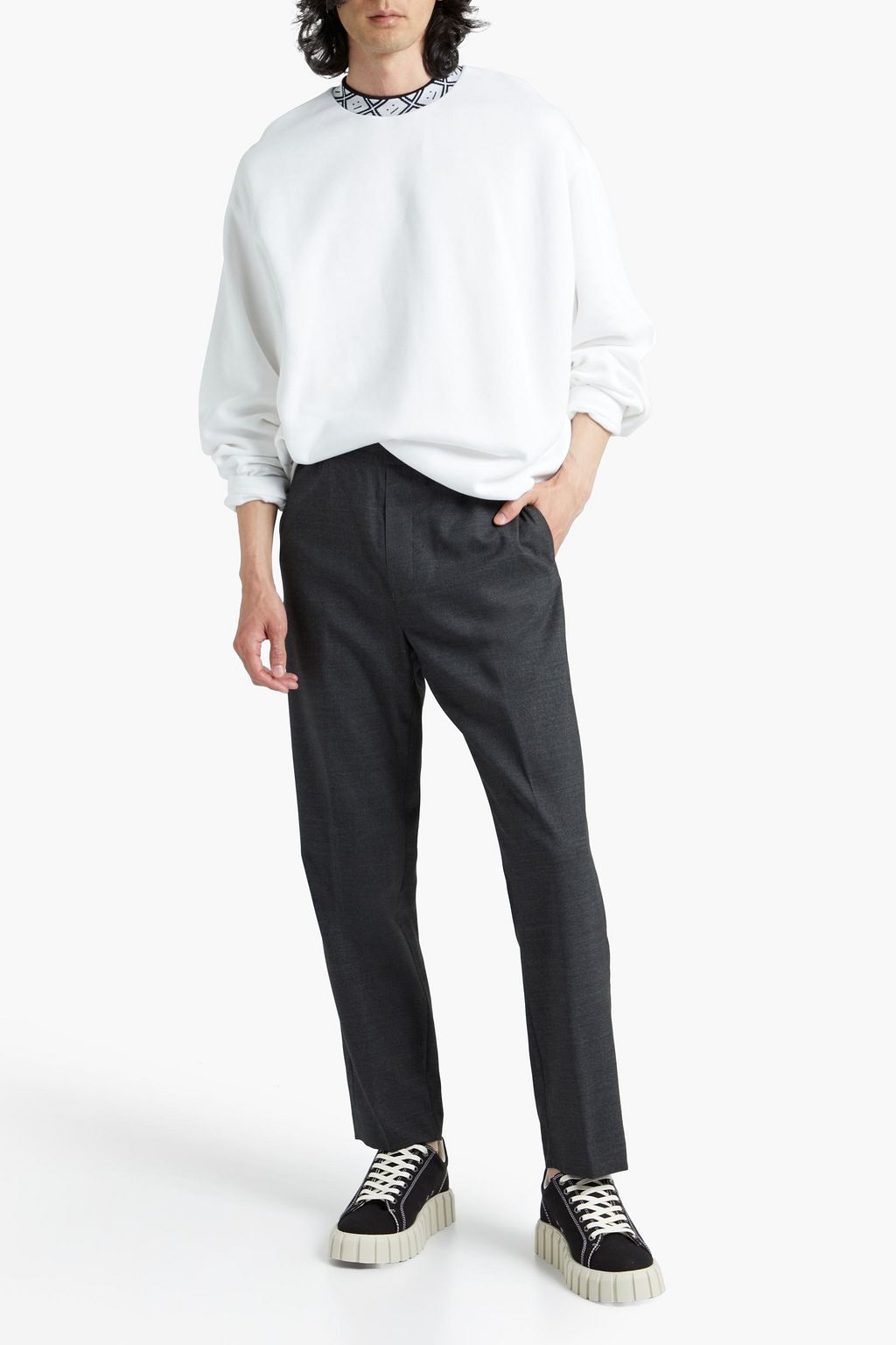 ACNE STUDIOS Oversized jacquard-trimmed fleece sweatshirt