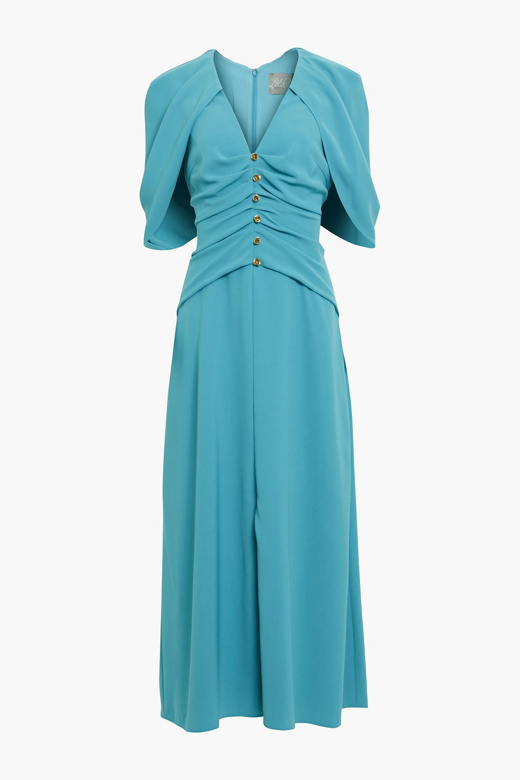 Turquoise Cape-effect ruched crepe maxi 