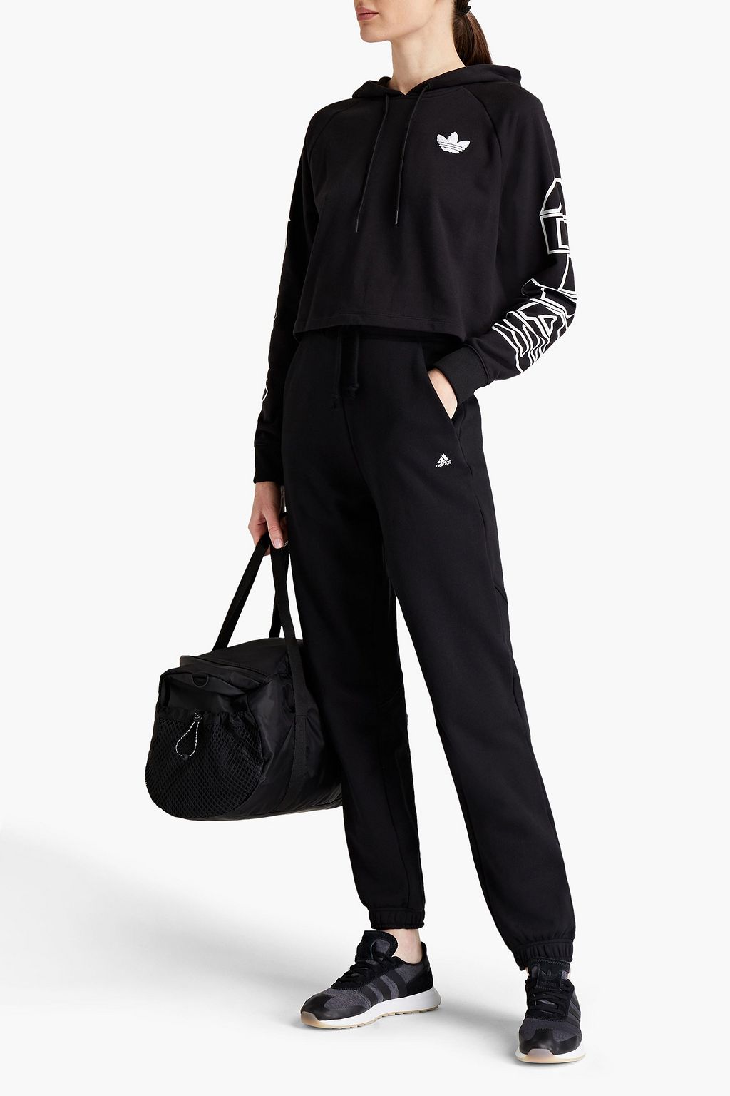 ADIDAS ORIGINALS Cropped embroidered French cotton-blend terry hoodie