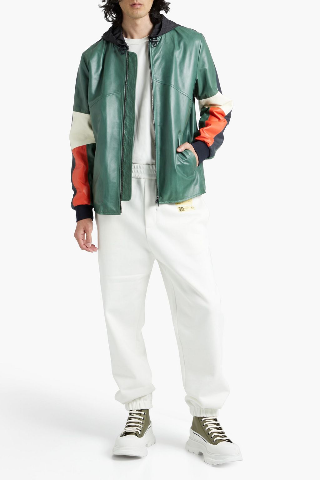 VALENTINO GARAVANI Color-block leather hooded jacket