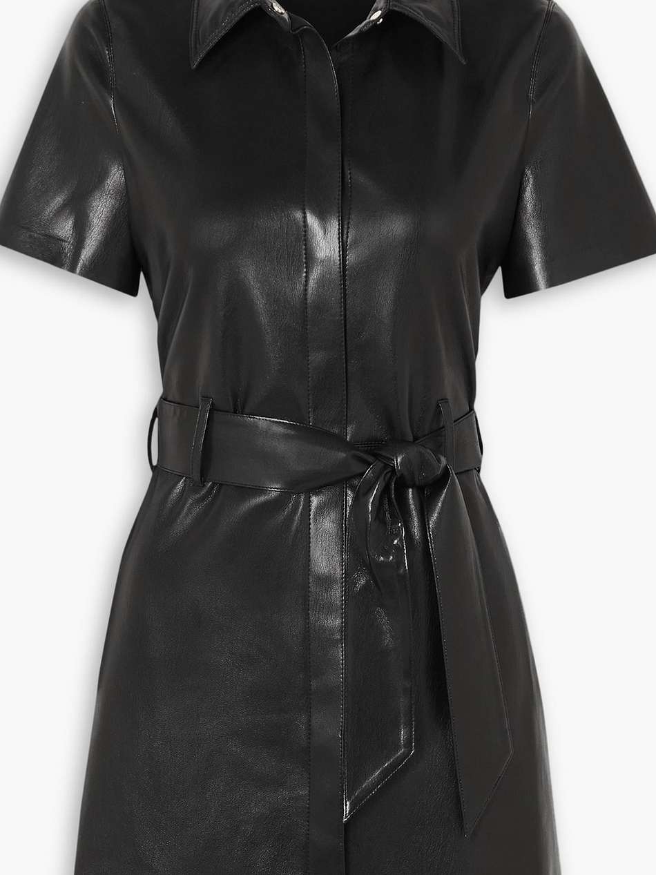 halli belted vegan leather mini shirt dress