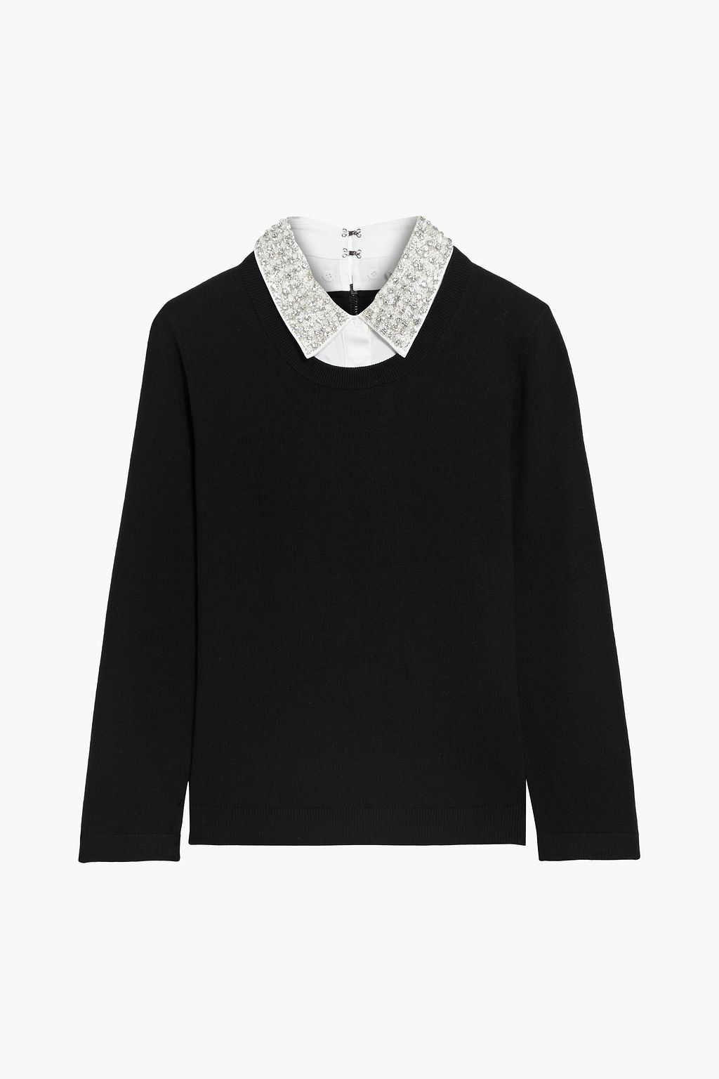 Black Layered embellished wool-blend 