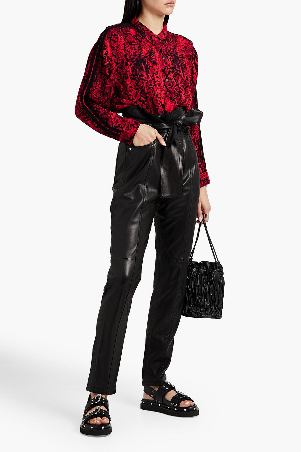 Ba&sh Snake-print Crepe De Chine Shirt In Red