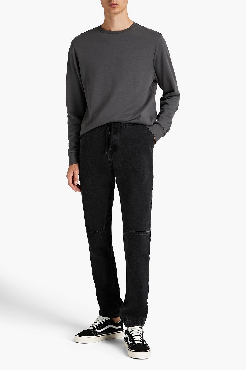 FRAME Tapered shellpaneled denim jeans THE