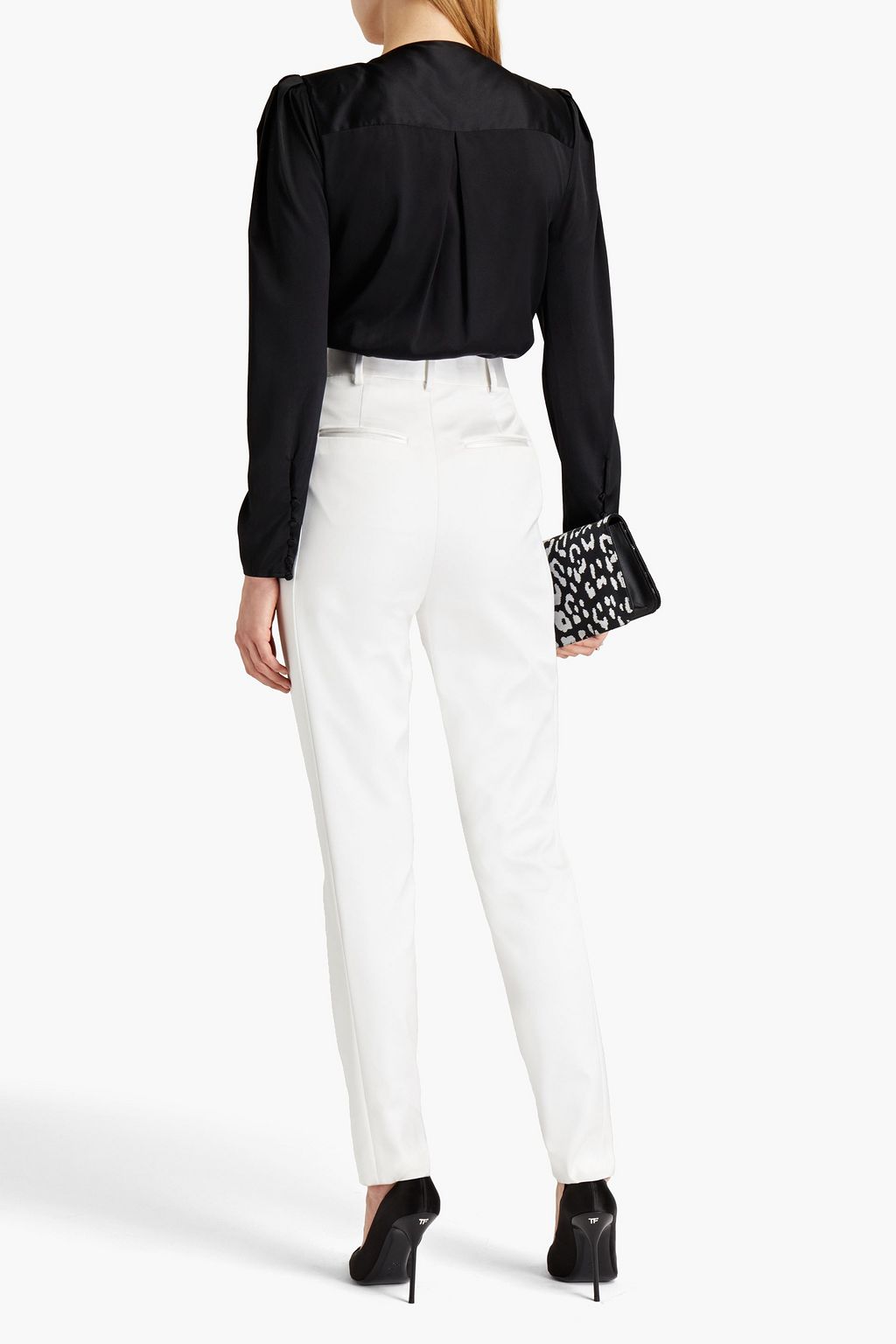 SAINT LAURENT Linen and silk-blend satin tapered pants