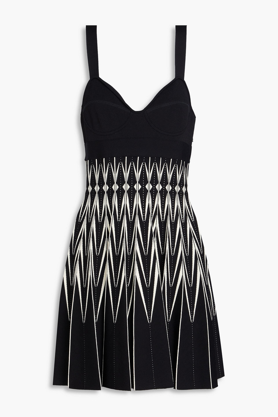 Alexander Mcqueen Pleated Jacquard-knit Mini Dress In Black