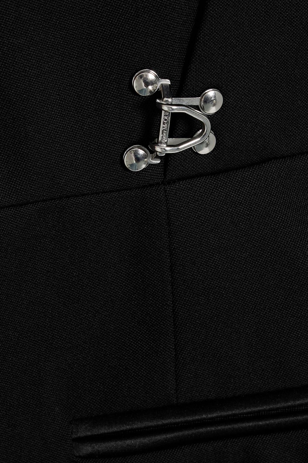 MCQUEEN Silk-trimmed wool mini wrap tuxedo dress