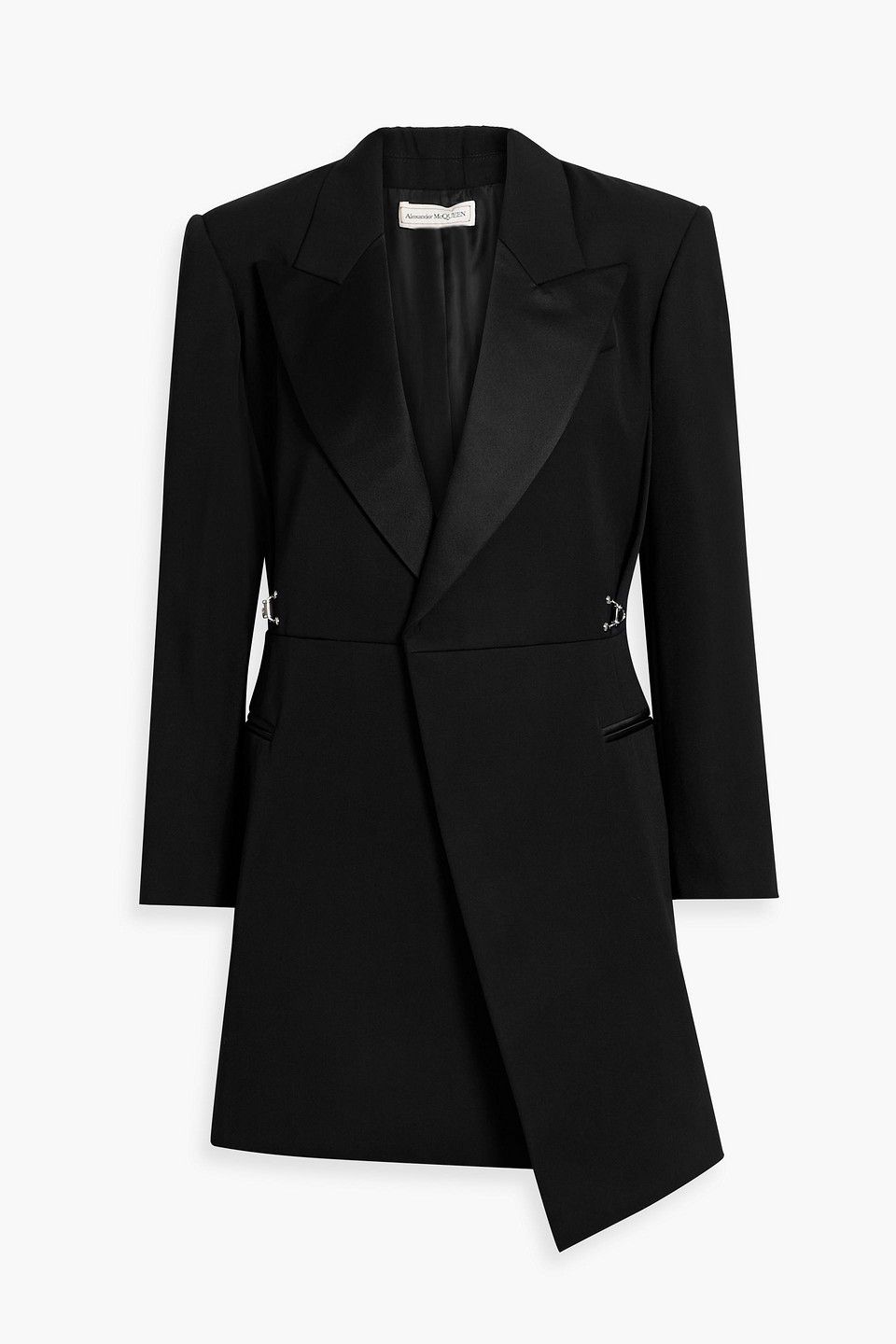 Alexander Mcqueen Silk-trimmed Wool Mini Wrap Tuxedo Dress In Black