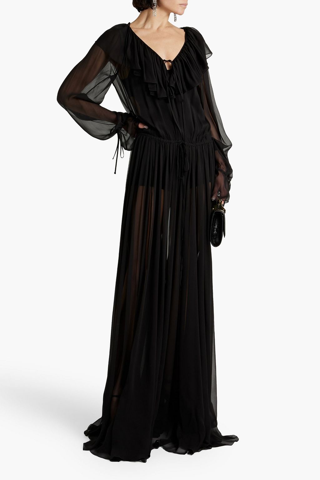 SAINT LAURENT Ruffled silk-georgette maxi dress
