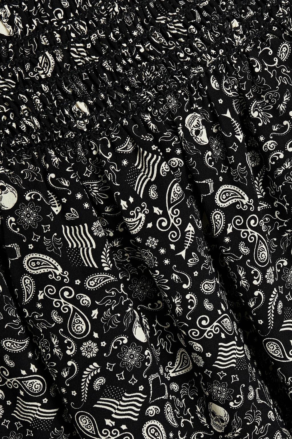 SAINT LAURENT Printed shirred silk mini skirt