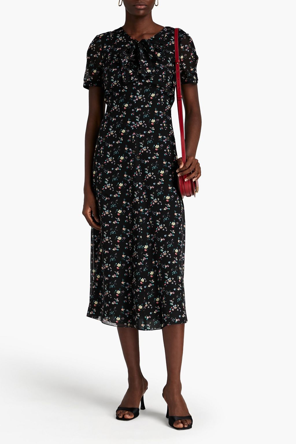 SAINT LAURENT Floral-print silk-georgette midi dress