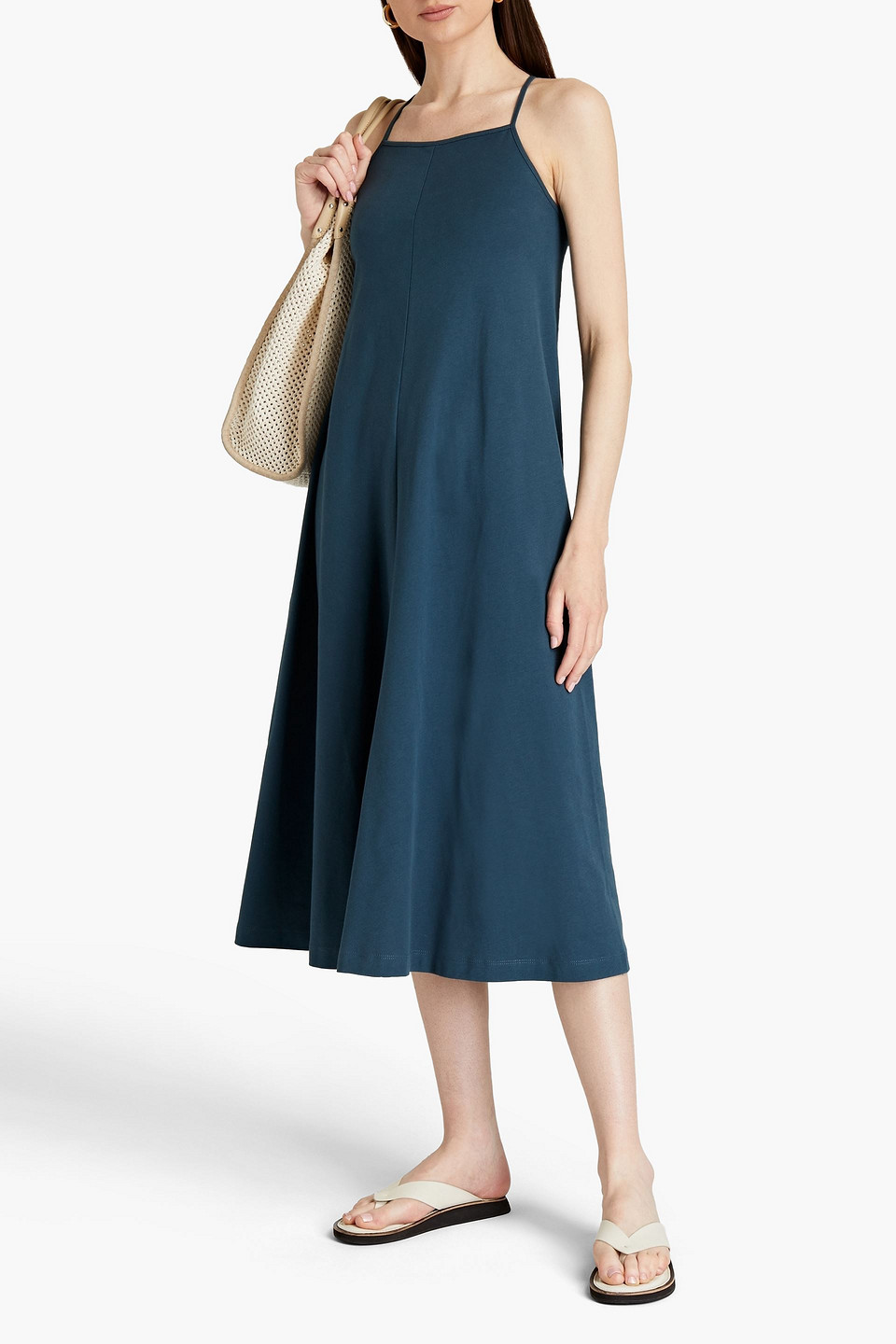 Sunspel Cotton-jersey Midi Dress In Petrol