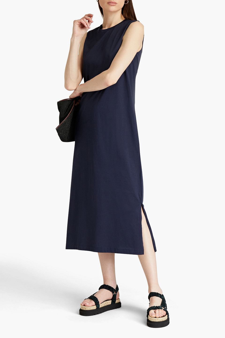 Sunspel Cotton-jersey Midi Dress In Blue