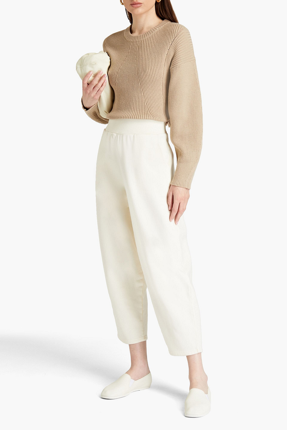 Sunspel Cropped Cotton-fleece Track Trousers In Ivory