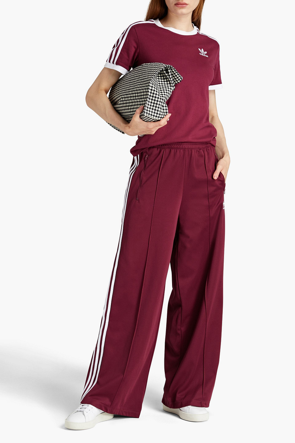 Adidas Originals Striped Cotton-jersey T-shirt In Burgundy