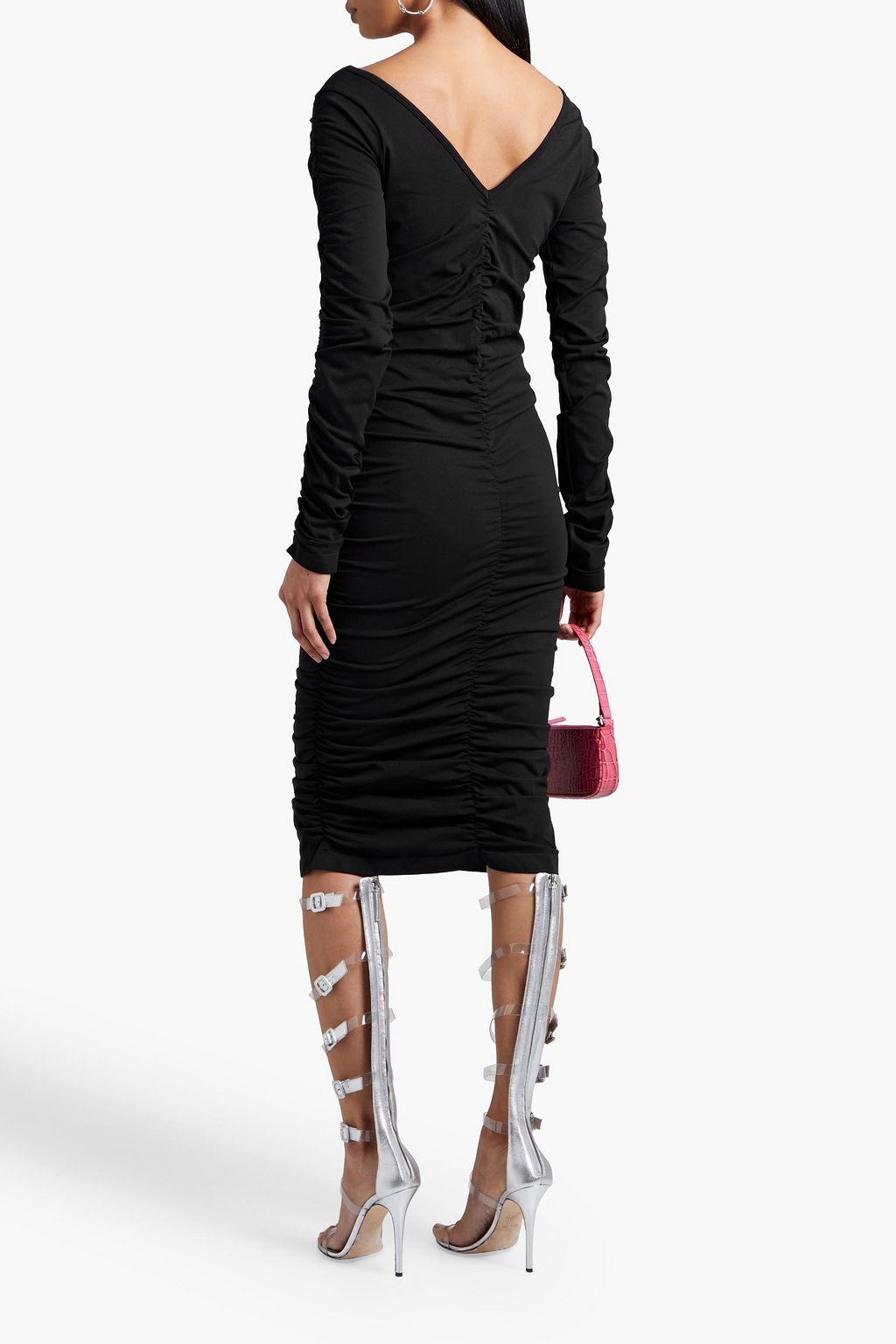 HELMUT LANG Ruched neon stretch-jersey dress