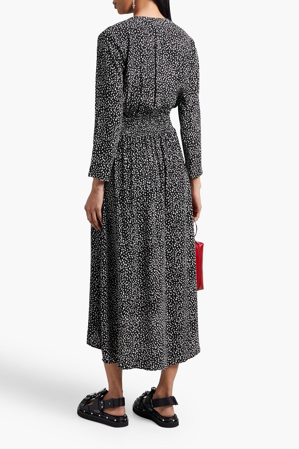 MAJE Printed cupro-blend crepe de chine midi dress