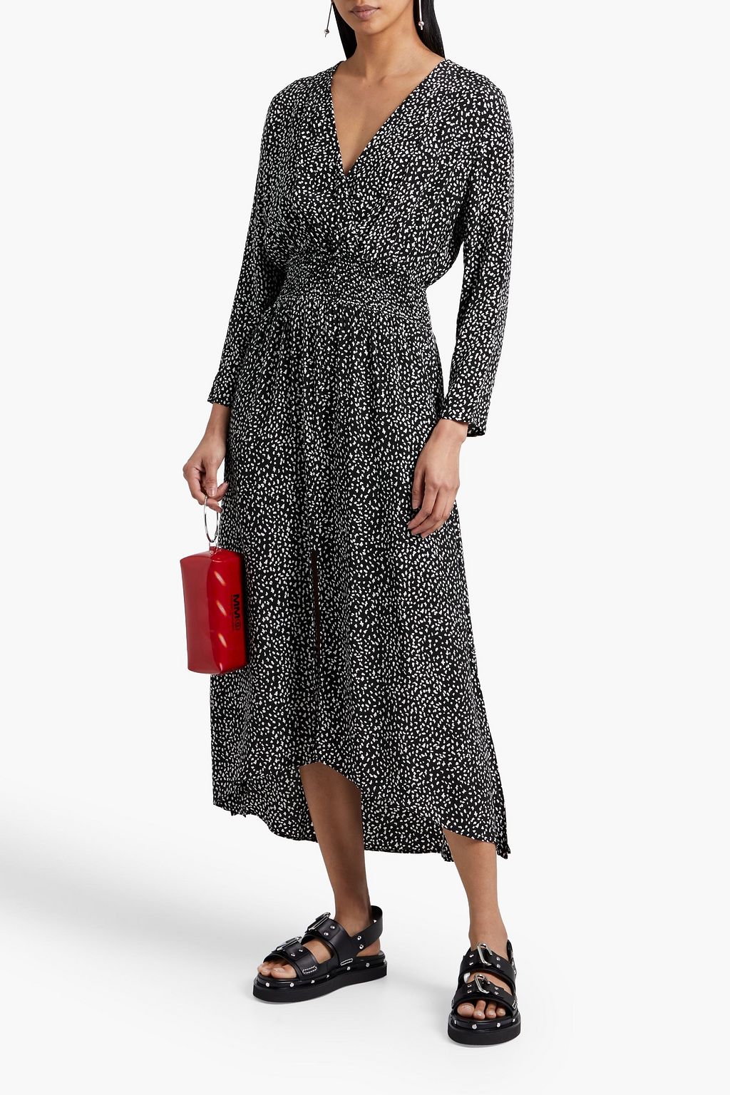 MAJE Printed cupro-blend crepe de chine midi dress