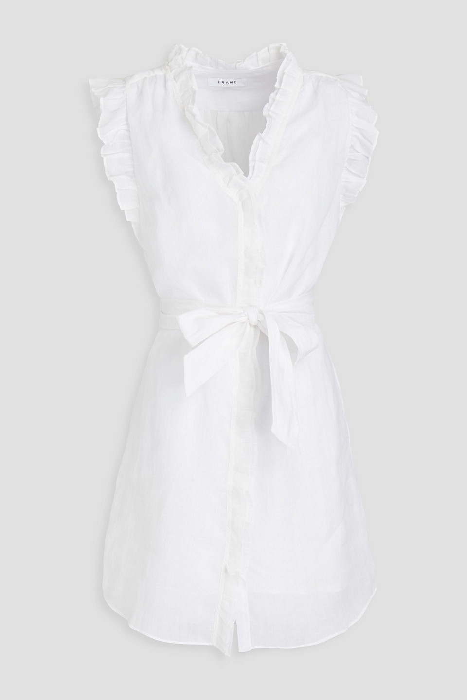 frame - lauren ruffled ramie-gauze mini dress - white - s