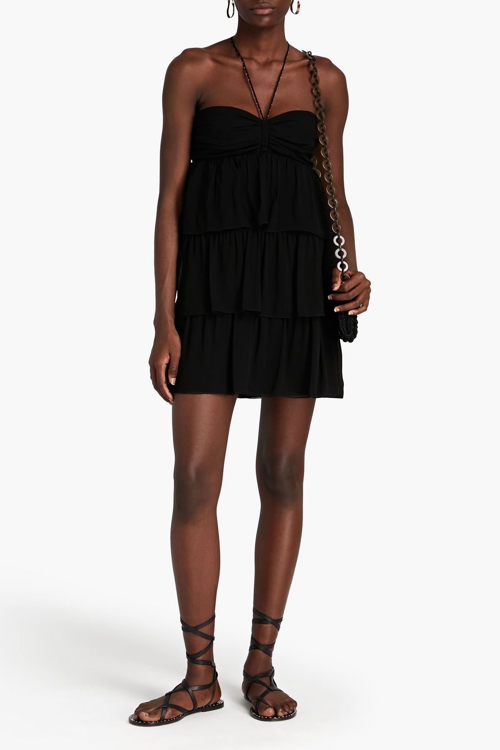 SAINT LAURENT Ruched studded mini dress THE