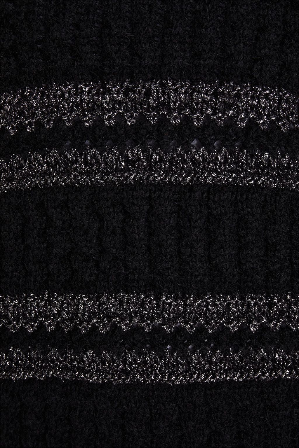 SAINT LAURENT Metallic ribbed pointelle-knit turtleneck sweater