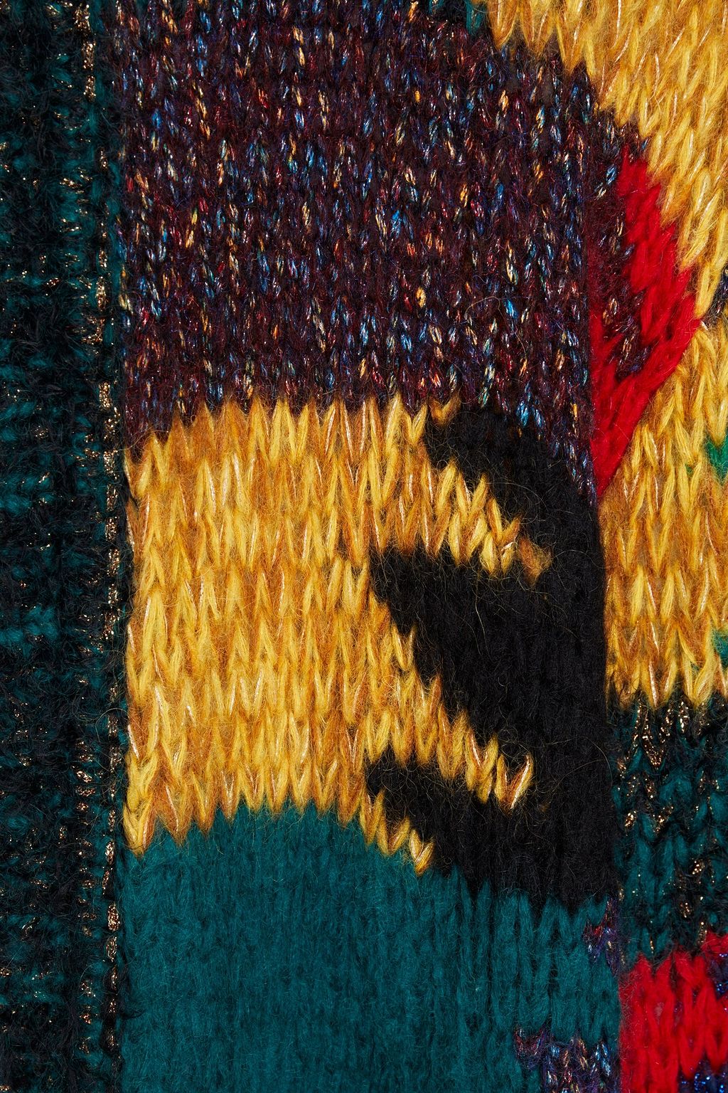 SAINT LAURENT Strickcardigan mit Intarsienmuster in Metallic-Optik mit Kapuze