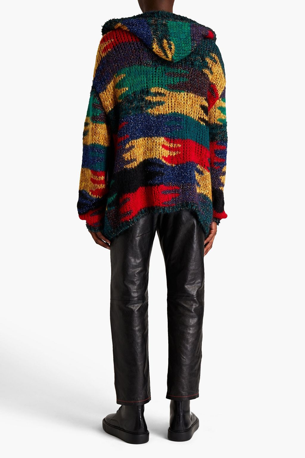 SAINT LAURENT Strickcardigan mit Intarsienmuster in Metallic-Optik mit Kapuze