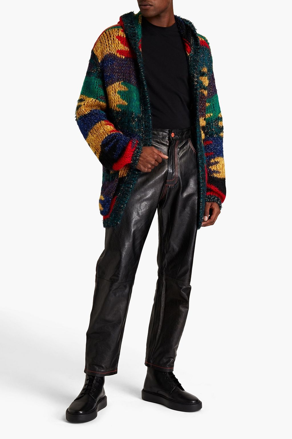 SAINT LAURENT Strickcardigan mit Intarsienmuster in Metallic-Optik mit Kapuze
