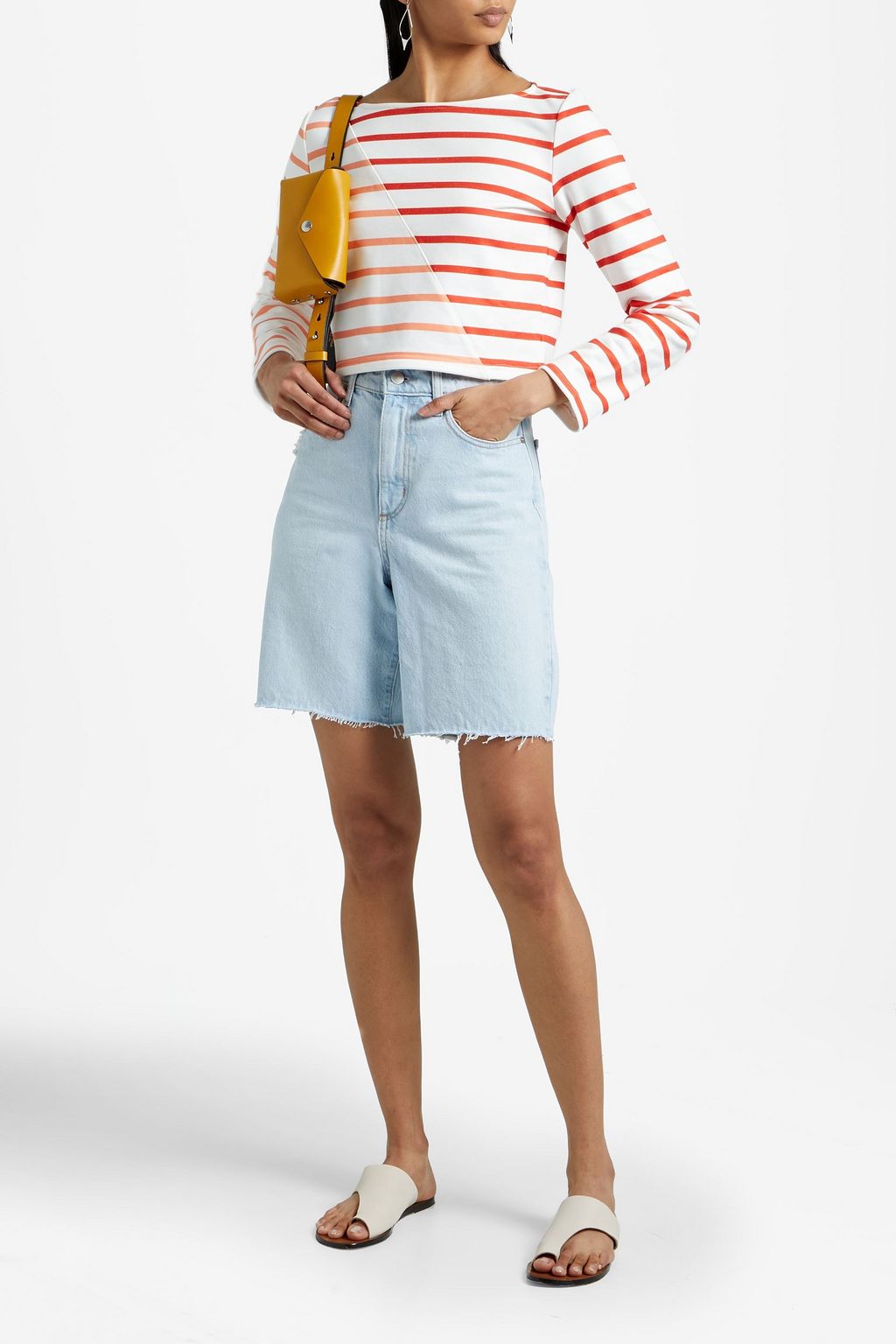 SOLID & STRIPED Cropped striped jersey top