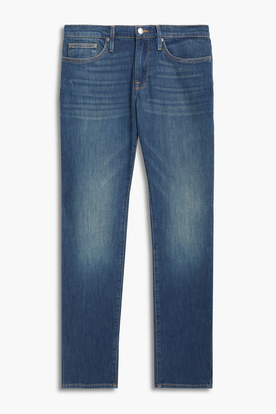 Frame Slim-fit Faded Distressed Denim Jeans In Mid Denim