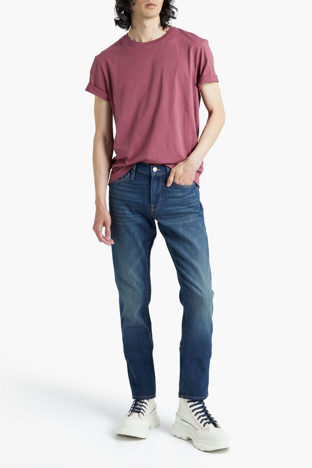 FRAME Slim-fit faded distressed denim jeans