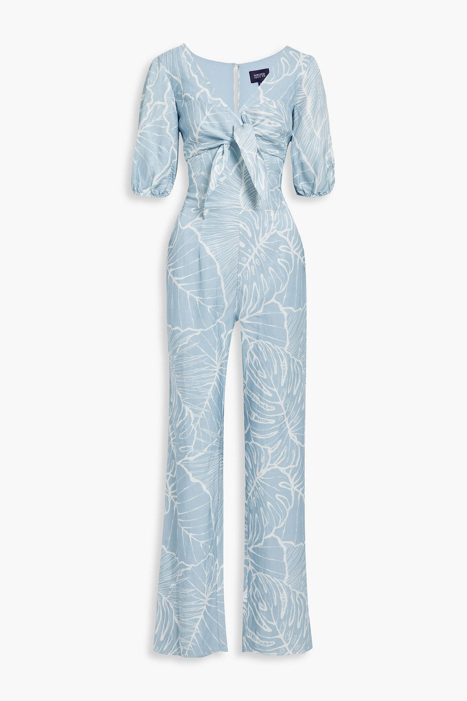 marchesa notte - tie-front printed twill wide-leg jumpsuit - blue - us 2