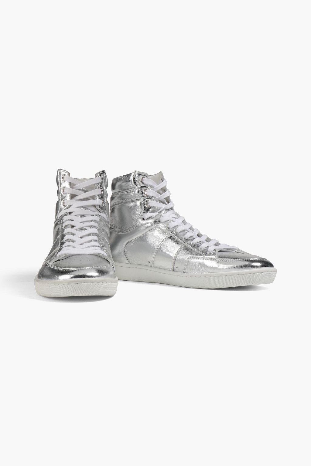 SAINT LAURENT Perforated metallic leather high-top sneakers