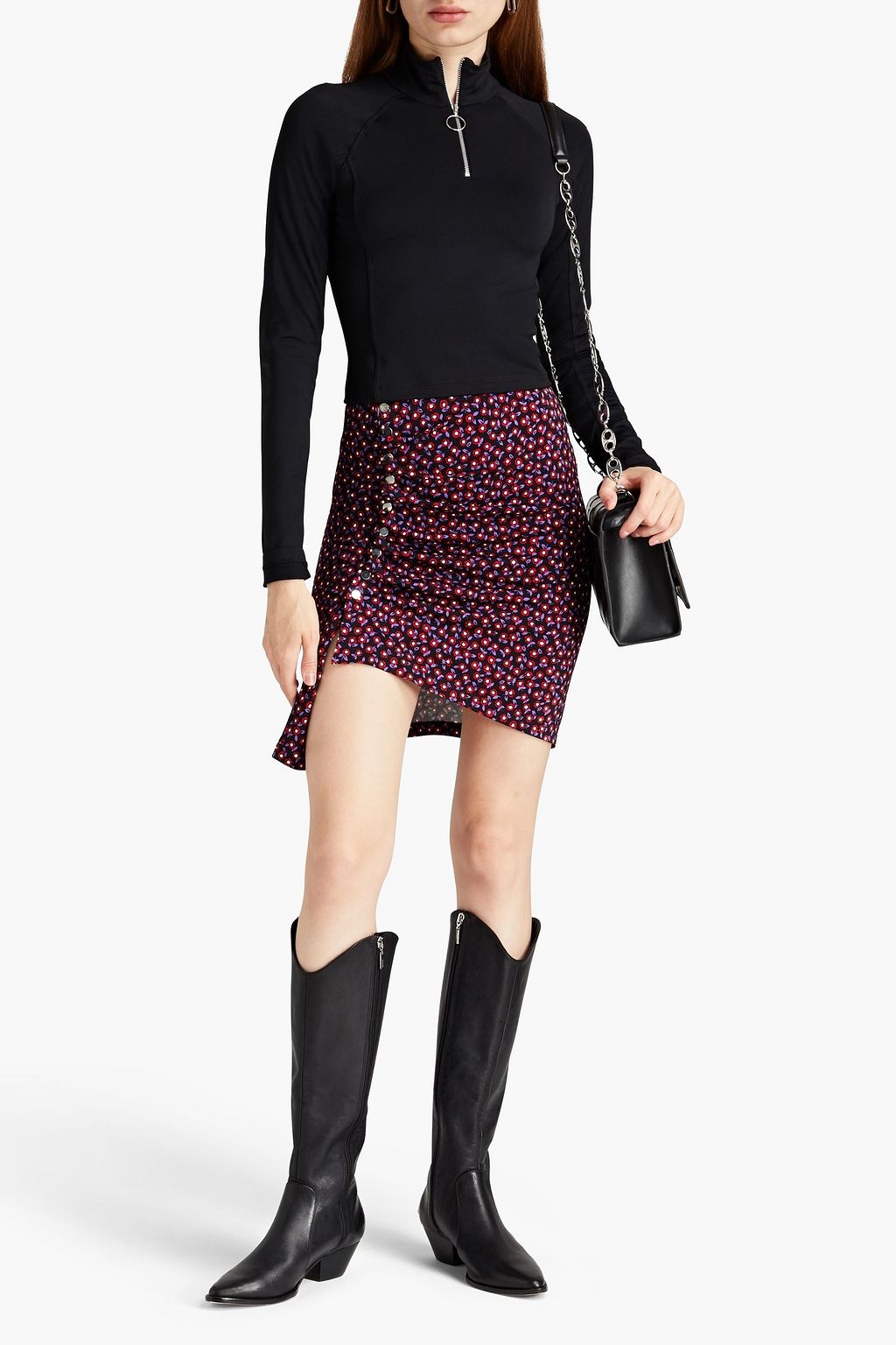 RABANNE Ruched floral-print stretch-jersey mini skirt