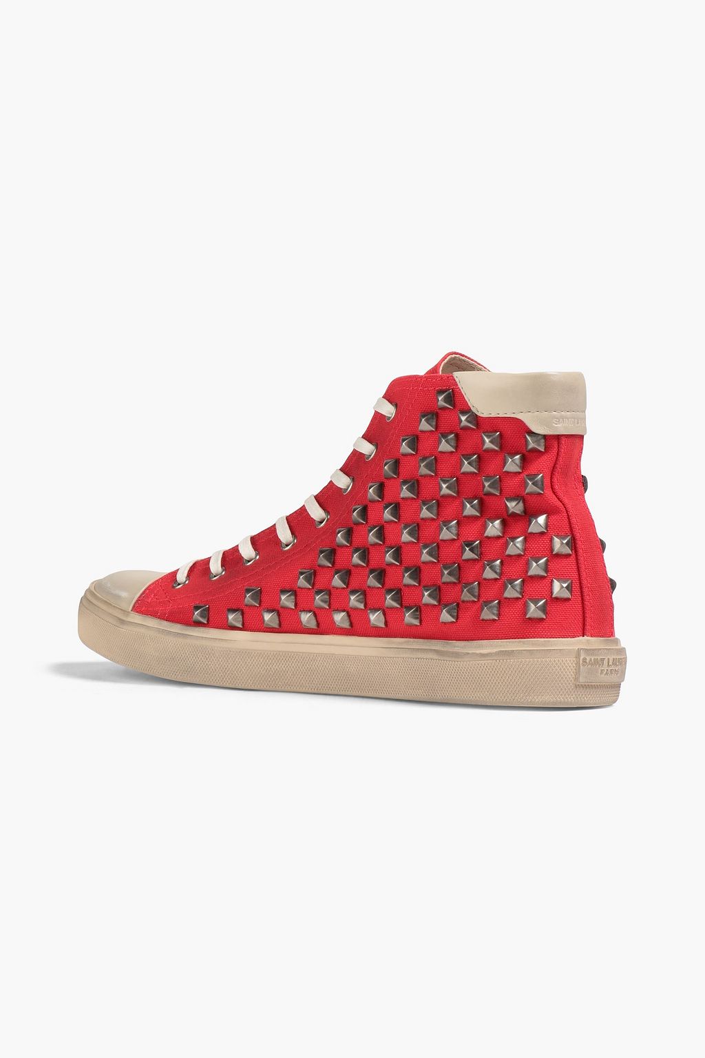 SAINT LAURENT Leather-trimmed spiked canvas high-top sneakers
