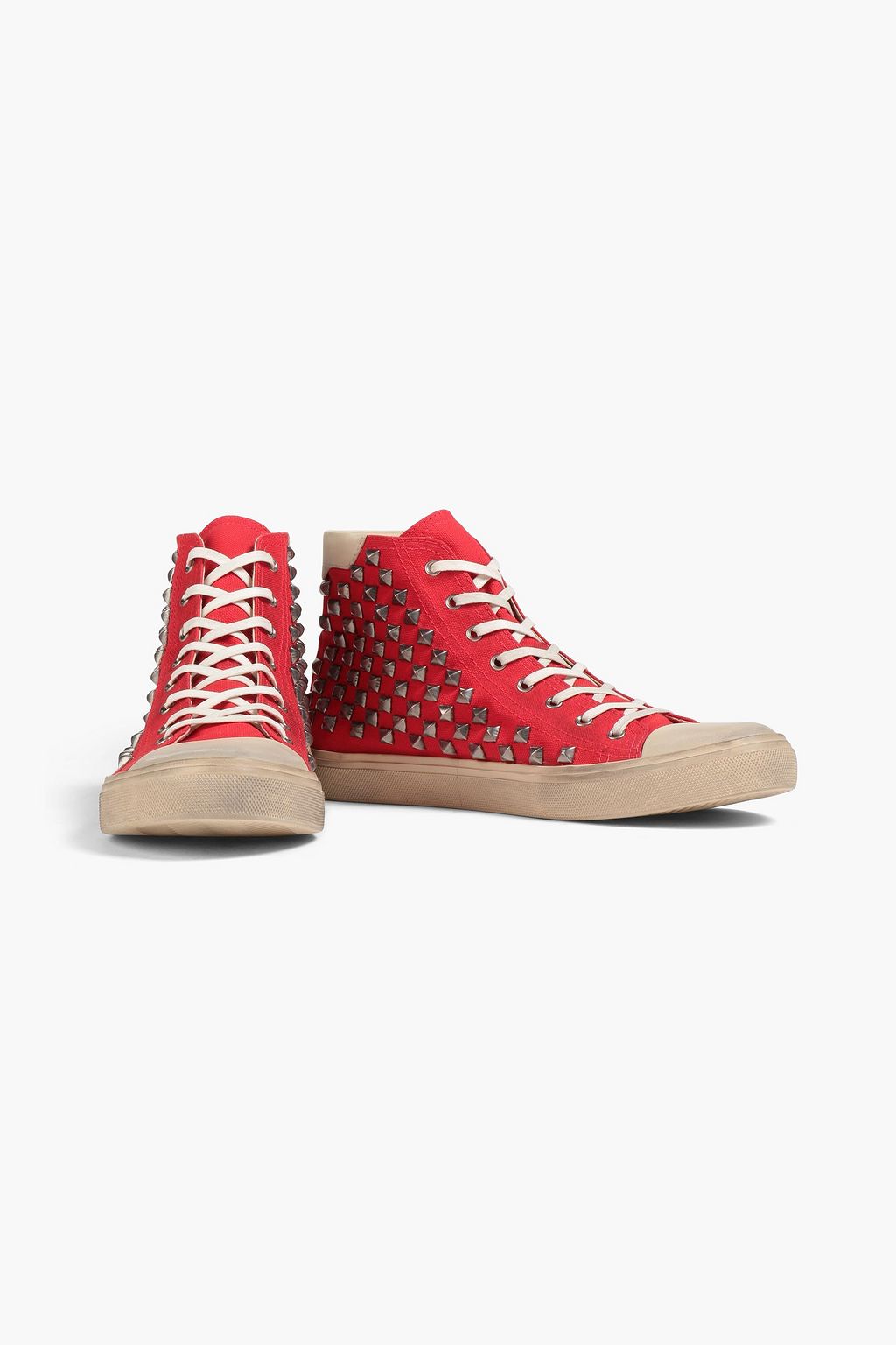 SAINT LAURENT Leather-trimmed spiked canvas high-top sneakers