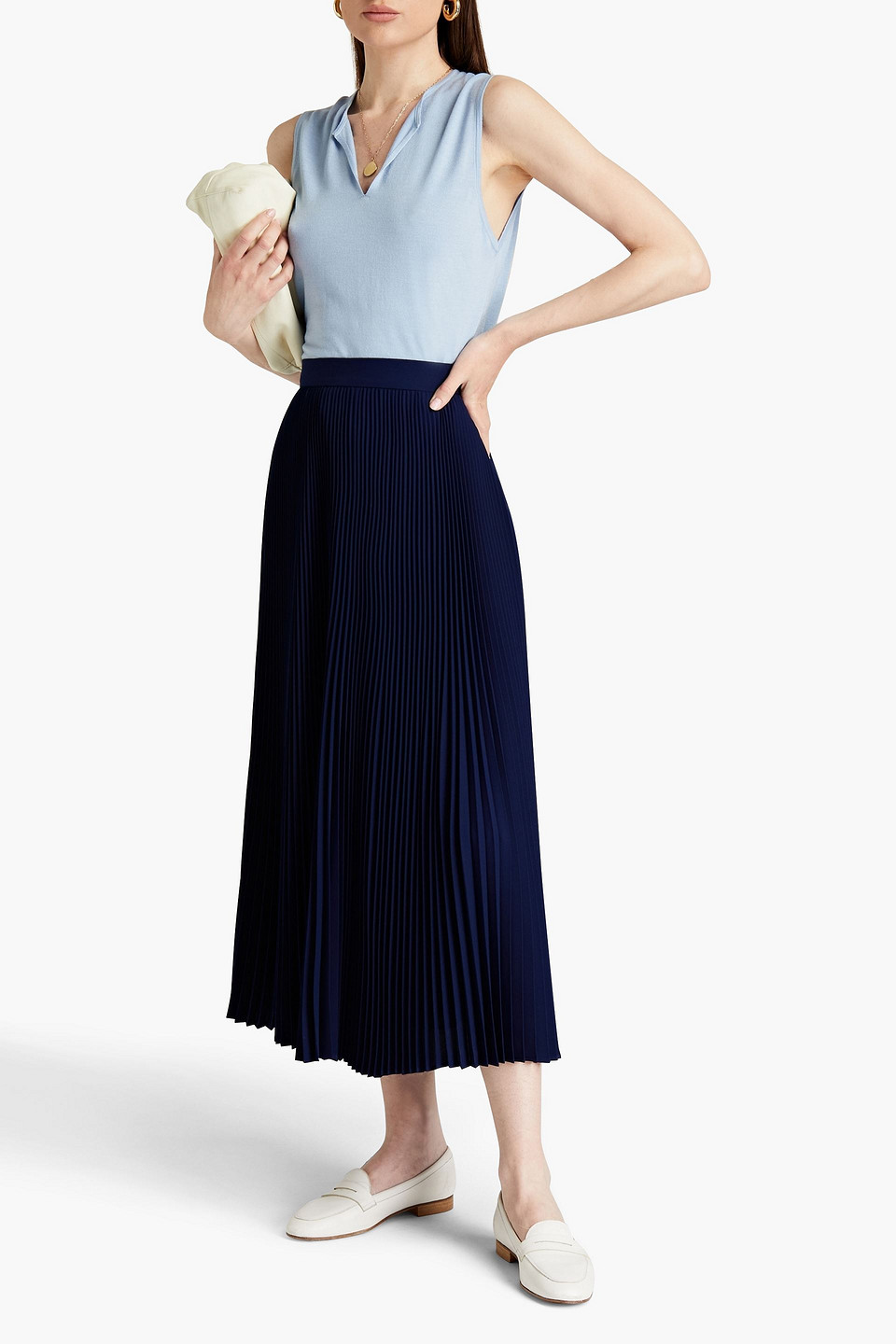 Sunspel Pleated Crepe Midi Skirt In Blue