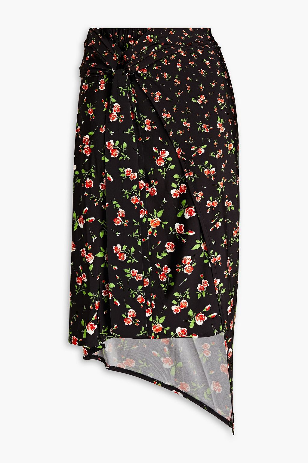 RABANNE Wrap effect floral print stretch jersey skirt THE OUTNET