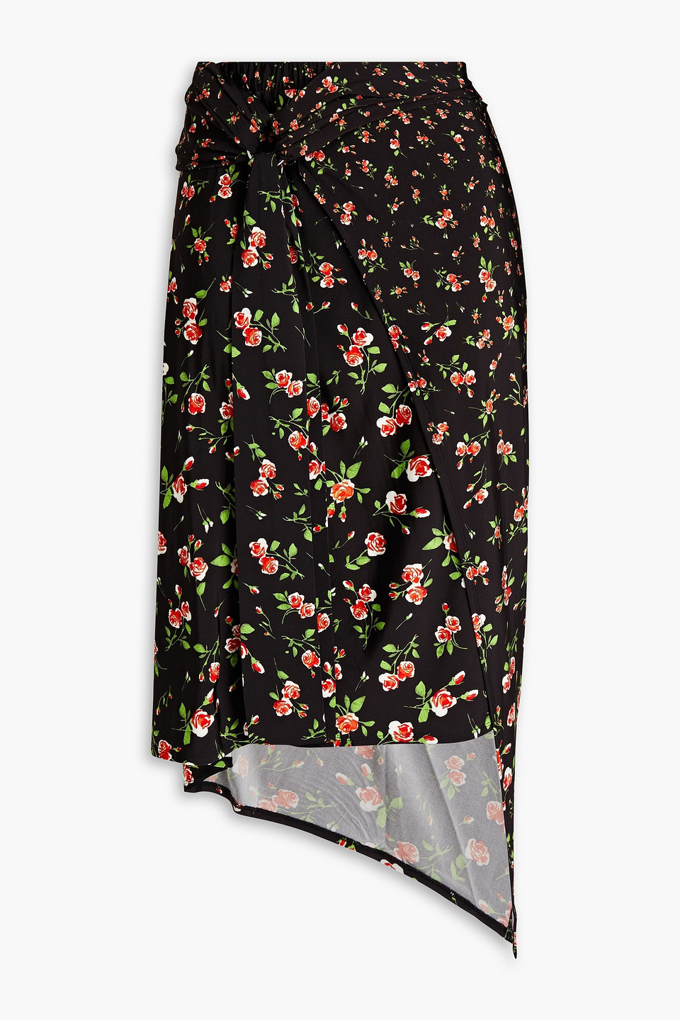 Wrap-effect floral-print stretch-jersey skirt