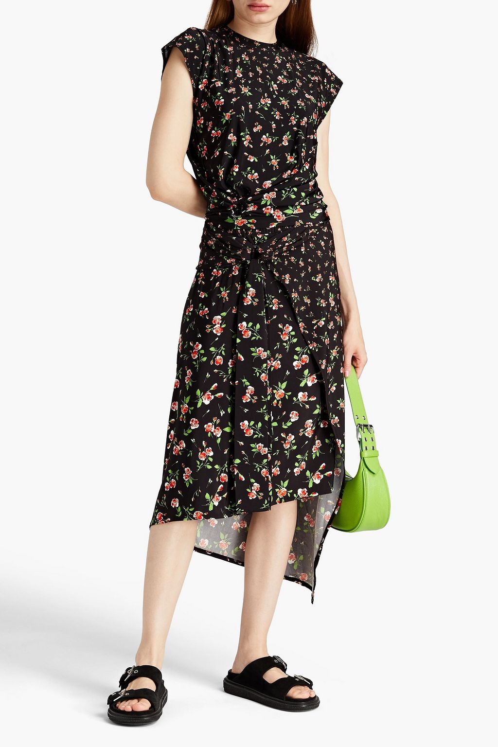 RABANNE Wrap-effect floral-print stretch-jersey skirt