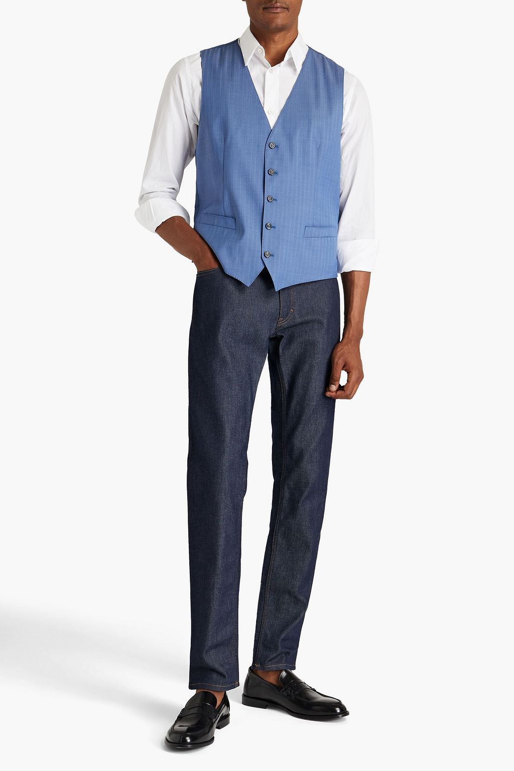 DOLCE & GABBANA Herringbone wool-paneled silk crepe de chine waistcoat