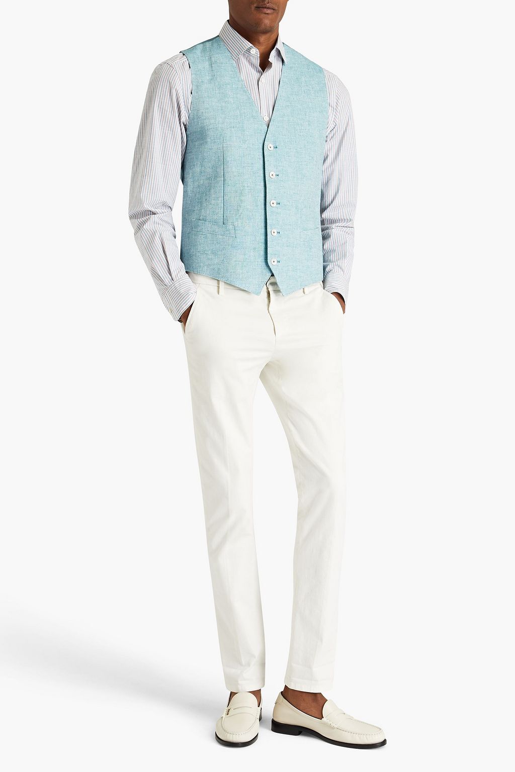 DOLCE & GABBANA Linen canvas-paneled silk crepe de chine waistcoat