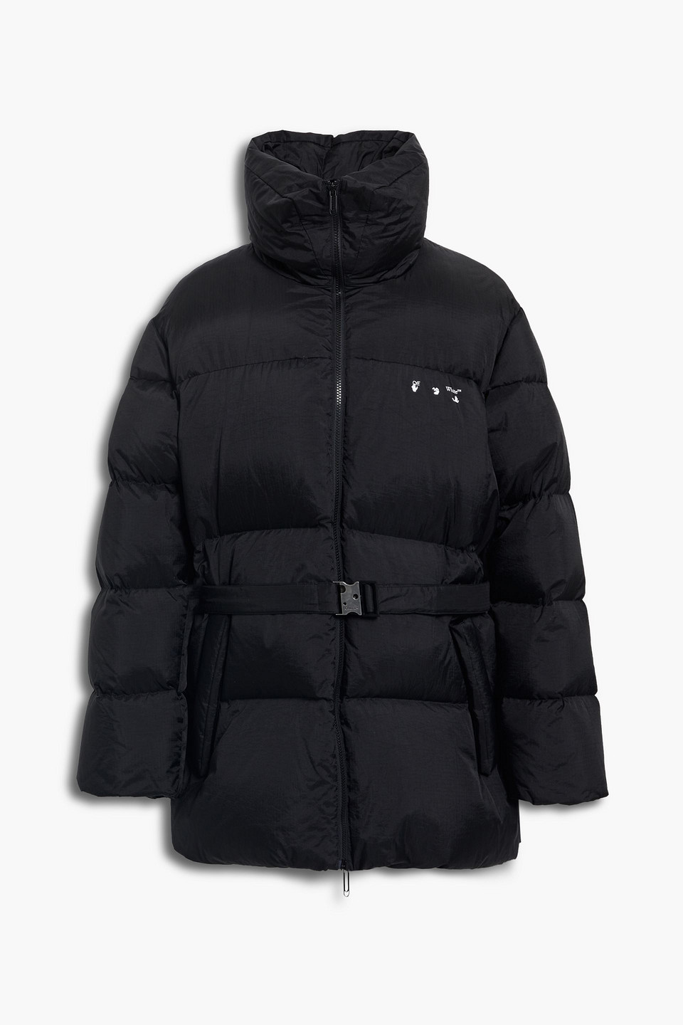 Off-white Hands Off Belted Puffer Down Jacket In Black